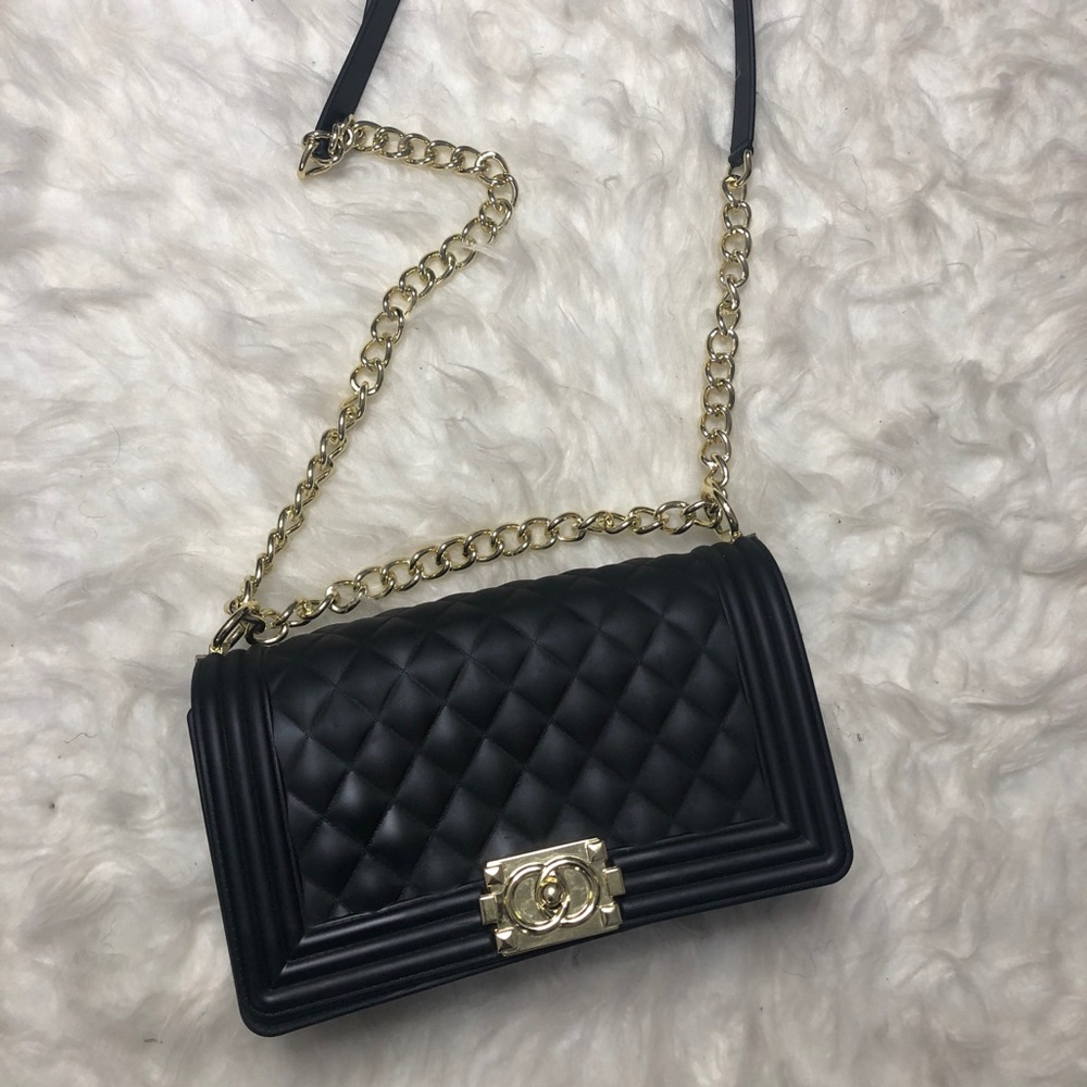 Metal Lock Black Quilted Crossbody